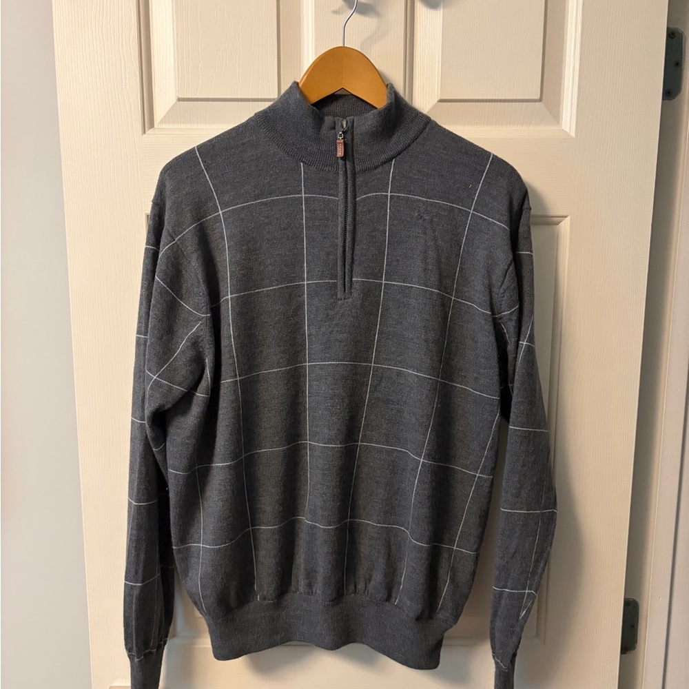 Peter Millar Men's Gray Half-Zip Meriano Wool  Sweater. Inside has a lining.